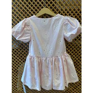 70416 ÇOCUK FİSTO KUMAŞ BALON KOL ÖNDEN DÜĞMELİ ELBİSE