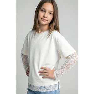 0749 ÇOCUK KOL YAKA VE ETEK UCU DANTEL TİŞÖRT