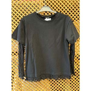 0749 ÇOCUK KOL YAKA VE ETEK UCU DANTEL TİŞÖRT