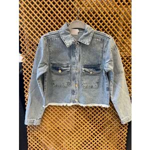 31702 ÇOCUK TAŞ DETAYLI KOT CEKET