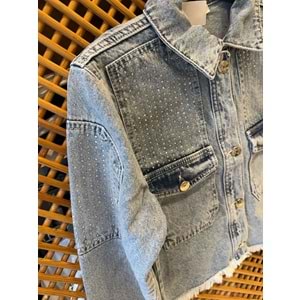 31702 ÇOCUK TAŞ DETAYLI KOT CEKET