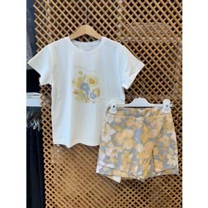 51305-31312 ÇOCUK ÇİÇEK DESENLİ DOKUMA ŞORT ETEKLİ TAKIM