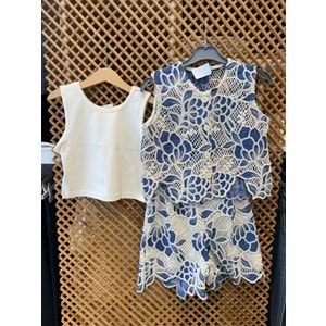 11306 ÇOCUK ASKILI BADİ YELEK ŞORT DANTELLİ 3 LÜ TAKIM