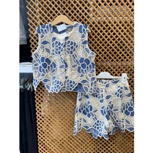 11306 ÇOCUK ASKILI BADİ YELEK ŞORT DANTELLİ 3 LÜ TAKIM