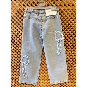 9827 ÇOCUK BELİ LASTİKLİ FİYONK APLİKELİ PANTOLON