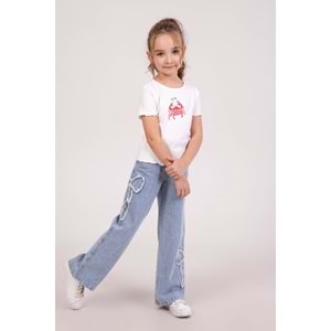 9827 ÇOCUK BELİ LASTİKLİ FİYONK APLİKELİ PANTOLON