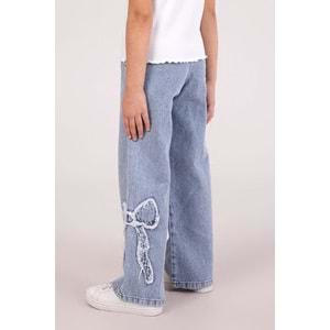 9827 ÇOCUK BELİ LASTİKLİ FİYONK APLİKELİ PANTOLON