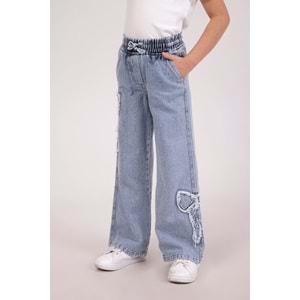 9827 ÇOCUK BELİ LASTİKLİ FİYONK APLİKELİ PANTOLON