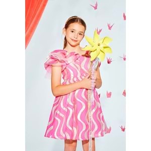 DSL0551 ÇOCUK KOL DETAYLI KABARIK ELBİSE