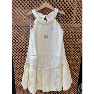 DSL0504 ÇOCUK PARLAK KUMAŞ YAKA TAŞ DETAY BALON ETEKLİ ELBİSE