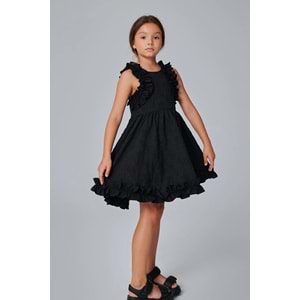 DSL0561 ÇOCUK BROKAR KUMAŞ FIRFIR DETAYLI ELBİSE