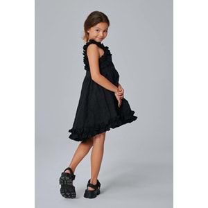 DSL0561 ÇOCUK BROKAR KUMAŞ FIRFIR DETAYLI ELBİSE