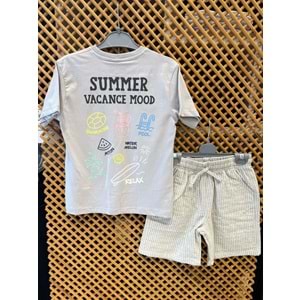 7772 ÇOCUK PAMUKLU KUMAŞ BASKILI TİŞÖRT KETEN ŞORTLU TAKIM