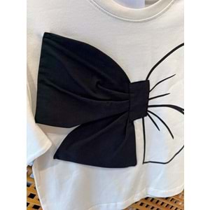 0753 ÇOCUK PAMUKLU ÖNÜ KURDELA DETAY CROP TİŞÖRT