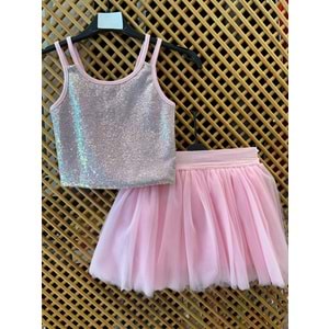 11515 ÇOCUK PAYETLİ CROP PAMUK PENYE TAYTLI PRENSES TÜTÜ TAKIM