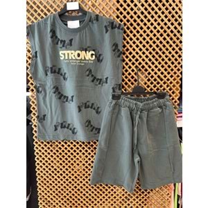 21300 ÇOCUK PAMUKLU PENYE ASKILI ÜST BASKI DETAY ŞORTLU TAKIM