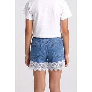 0780 ÇOCUK PAÇA UCU DANTELLİ BELDEN AYARLI KOT ŞORT