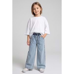 0060 ÇOCUK PAMUKLU BELİ LASTİKLİ BOL PAÇA KOT PANTOLON