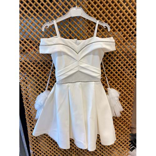 838 ÇOCUK TAŞLI OMUZ DETAYLI ELBİSE