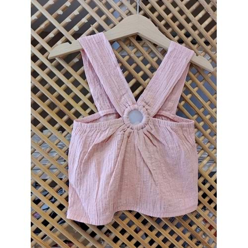 30805 ÇOCUK V YAKA KALIN ASKILI BELİ LASTİKLİ CROP BLUZ