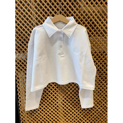 225271 ÇOCUK ÖNDEN DÜĞMELİ YAKALI OVERSİZE CROP SWEAT - PD KIDS