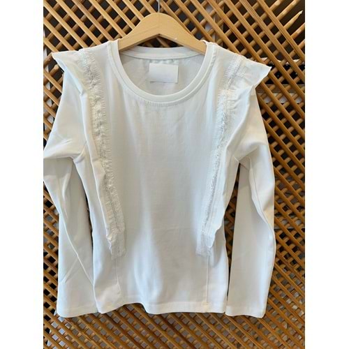 36087 ÇOCUK PAMUK PENYE YANLARI FIRFIRLI PAYET DETAY UZUN KOLLU BADİ - PD KIDS