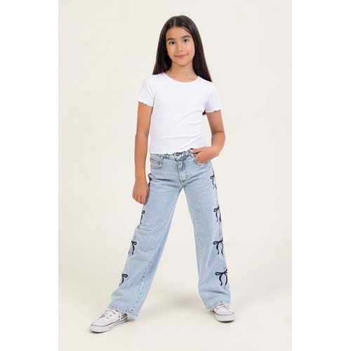 508 ÇOCUK YANLARI FİYONK NAKIŞLI KOT PANTOLON - ÇOCUK - MAVİ - 11/12