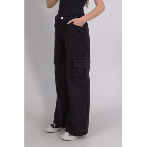 411 ÇOCUK KARGO CEPLİ KOT PANTOLON - ÇOCUK - SİYAH - 9/10