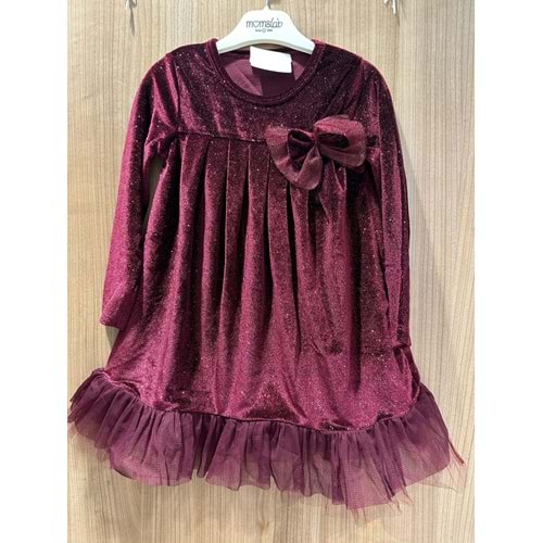 6763 KIZ ÇOCUK SİMLİ KADİFE ROBALI ETEĞİ FIRFIRLI ELBİSE