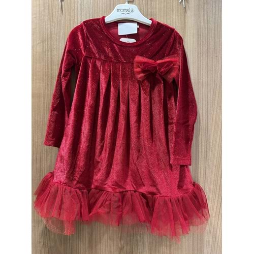 6763 KIZ ÇOCUK SİMLİ KADİFE ROBALI ETEĞİ FIRFIRLI ELBİSE