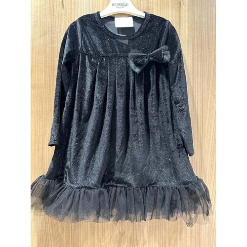 6763 KIZ ÇOCUK SİMLİ KADİFE ROBALI ETEĞİ FIRFIRLI ELBİSE