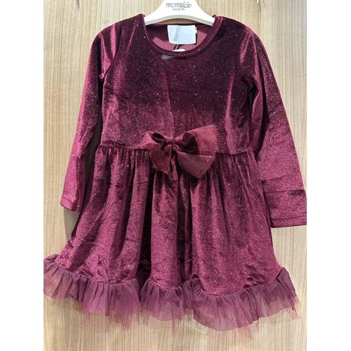 6759 KIZ ÇOCUK SİMLİ KADİFE ETEĞİ FIRFIRLI ELBİSE