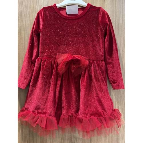 6759 KIZ ÇOCUK SİMLİ KADİFE ETEĞİ FIRFIRLI ELBİSE