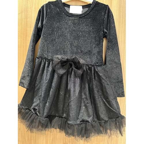 6759 KIZ ÇOCUK SİMLİ KADİFE ETEĞİ FIRFIRLI ELBİSE