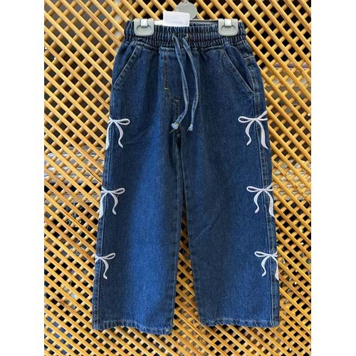 0507 ÇOCUK BELİ LASTİKLİ YUMUŞAK KUMAŞ KURDELA DETAY BOL PAÇA KOT PANTOLON