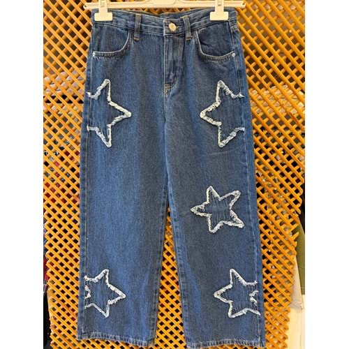 J11701 ÇOCUK YILDIZ APLİKELİ BOL PAÇA PANTOLON