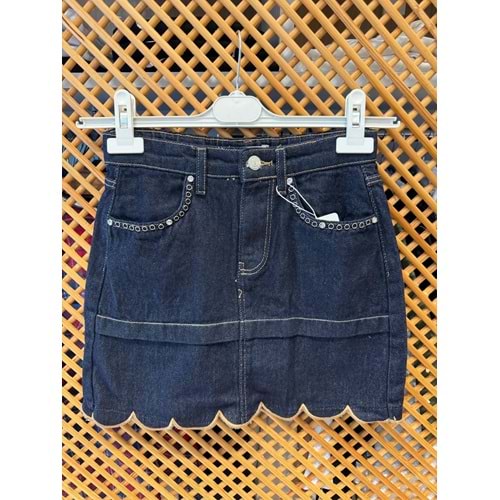 26130 ÇOCUK İÇİ ŞORTLU ETEK UCU VE CEP DETAYLI KOT ETEK