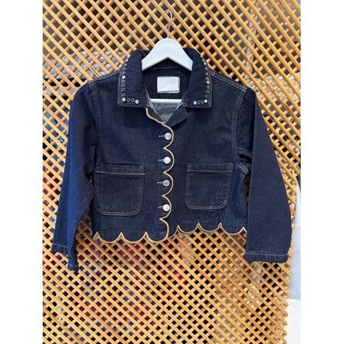 26105 ÇOCUK YAKA VE ETEK UCU DETAYLI KOT CEKET