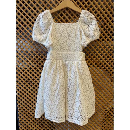 70787 ÇOCUK DANTEL BEL YANLARI DETAYLI KARE YAKA ELBİSE