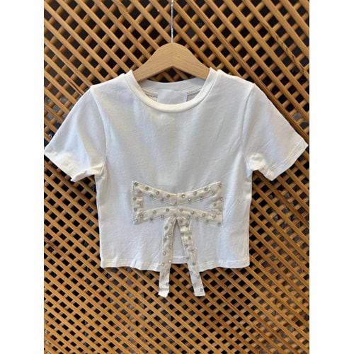 75839 ÇOCUK ÖNÜ TAŞLI FİYONK DETAYLI TİŞÖRT