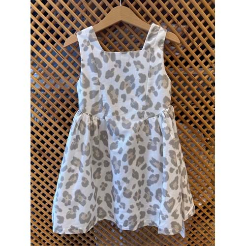 75401 ÇOCUK LEOPAR DESENLİ BEL YANLARI BÜZGÜ DETAY ELBİSE