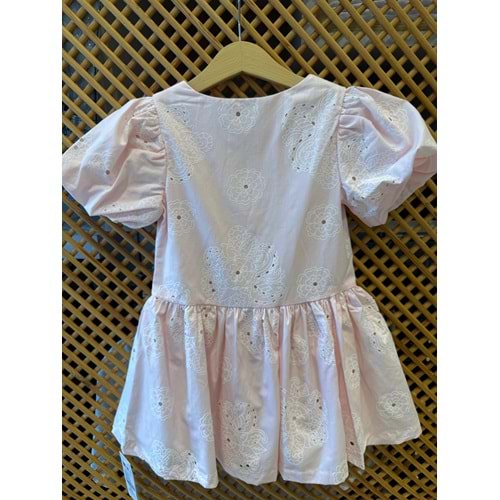 70416 ÇOCUK FİSTO KUMAŞ BALON KOL ÖNDEN DÜĞMELİ ELBİSE