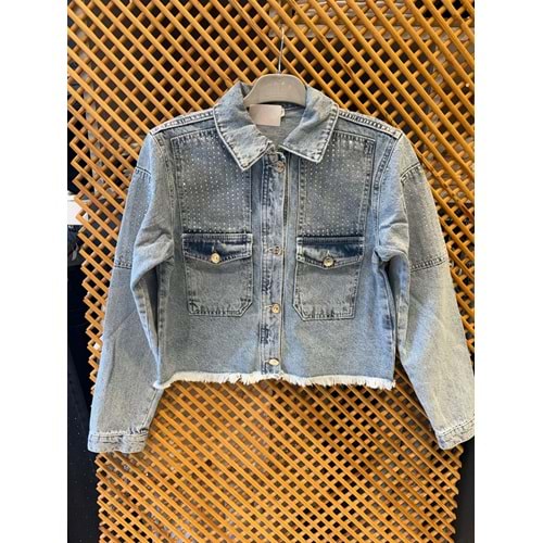 31702 ÇOCUK TAŞ DETAYLI KOT CEKET