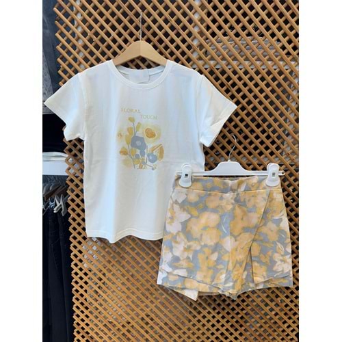 51305-31312 ÇOCUK ÇİÇEK DESENLİ DOKUMA ŞORT ETEKLİ TAKIM