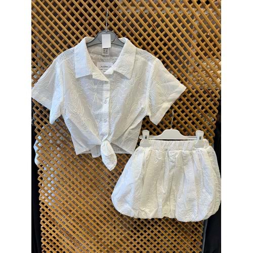 0789 ÇOCUK BAĞLAMALI GÖMLEK BALON ETEK TAKIM