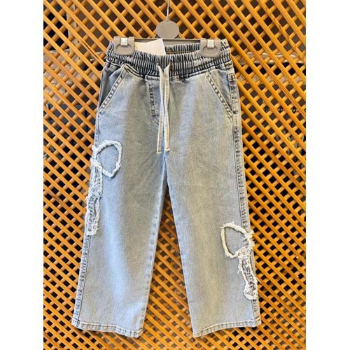 9827 ÇOCUK BELİ LASTİKLİ FİYONK APLİKELİ PANTOLON