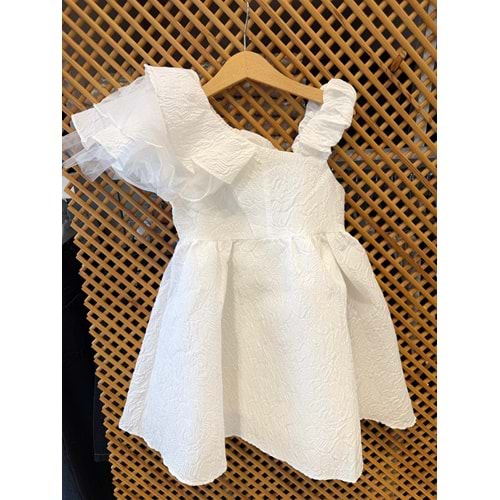 DSL0536 ÇOCUK KOL DETAYLI KABARIK ELBİSE