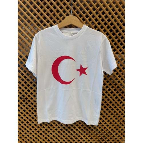 5951 ÇOCUK PAMUKLU PENYE AY YILDIZ BASKILI KISA KOLLU TİŞÖRT