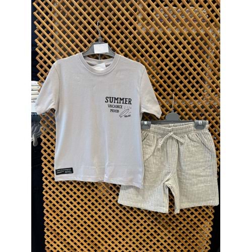 7772 ÇOCUK PAMUKLU KUMAŞ BASKILI TİŞÖRT KETEN ŞORTLU TAKIM