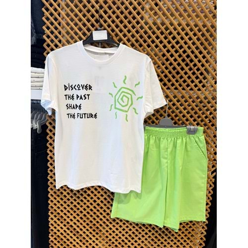 7611 ÇOCUK PAMUKLU KUMAŞ TİŞÖRT SIRT BASKILI ŞORTLU TAKIM